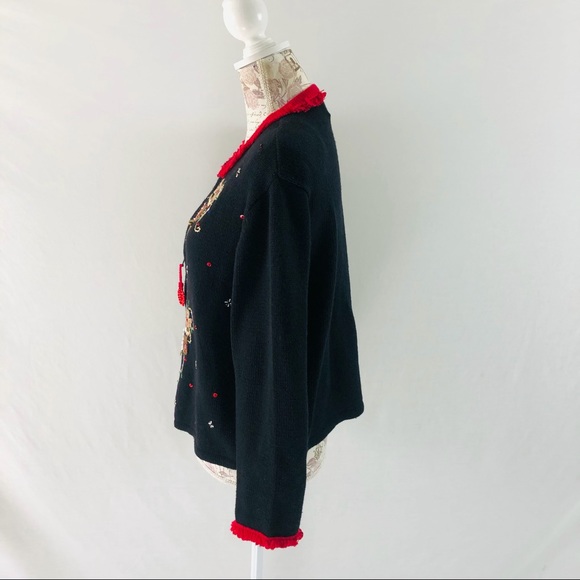 Tiara Christmas Holiday Cardigan Sweater Zips Up 2003 Reindeer Size XL Petite - Picture 9 of 12